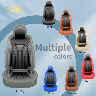 Fit Versa Car Seat Covers Compatible with Nissan Versa 2008-2025 2026 - Premium Leather， Waterproof Breathable， All-Weather Seat Cushion Protecto&Airbag Compatible (2 Front Seat Gray&Black)