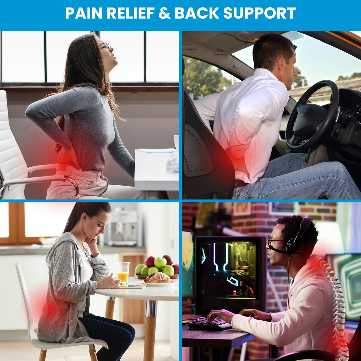 Lumbar Support Pillow for Office Chair, Office Home Essentials,Gifts for Mom,Dad, Back Support Pillow for Car, Chair Cushions,Back Pain Relief Improve Posture,Mesh Cover Double Adjustable Straps