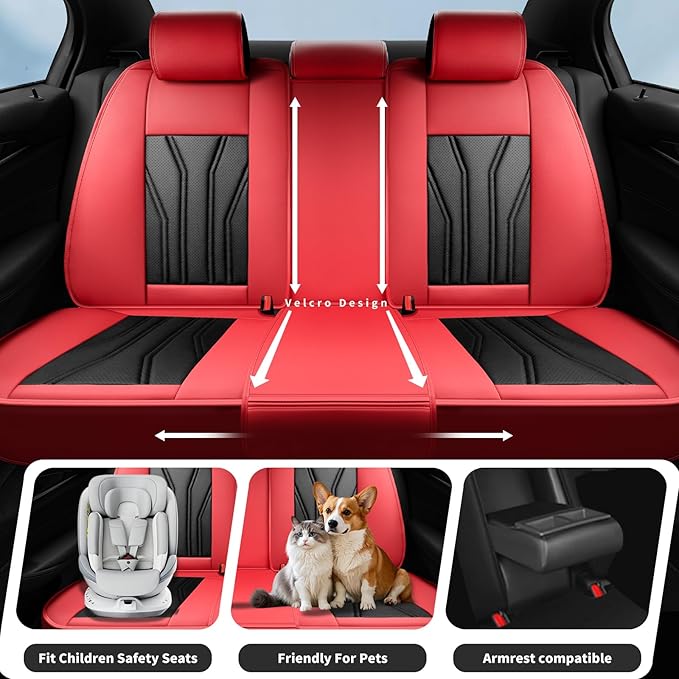 Fit Murano Car Seat Covers Compatible with Nissan Murano 2004-2025 2026 - Premium Leather， Waterproof Breathable， All-Weather Seat Cushion Protecto&Airbag Compatible (2 Front Seat Red&Black)