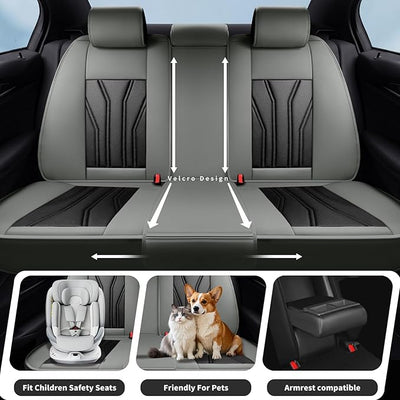 Fit Versa Car Seat Covers Compatible with Nissan Versa 2008-2025 2026 - Premium Leather， Waterproof Breathable， All-Weather Seat Cushion Protecto&Airbag Compatible (2 Front Seat Gray&Black)