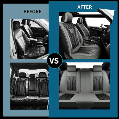 Fit Murano Car Seat Covers Compatible with Nissan Murano 2004-2025 2026 - Full Set Premium Leather， Waterproof Breathable， All-Weather Seat Cushion Protecto&Airbag Compatible （Gray & Black