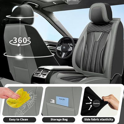 Fit Murano Car Seat Covers Compatible with Nissan Murano 2004-2025 2026 - Full Set Premium Leather， Waterproof Breathable， All-Weather Seat Cushion Protecto&Airbag Compatible （Gray & Black