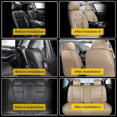 AOMSAZTO Car Seat Cover Full Set 5 Seats Fit for Ford Escape 2001-2026 Leather Car Seat Cushion Protector Compatible Airbag Waterproof Automotive Seat Covers Beige