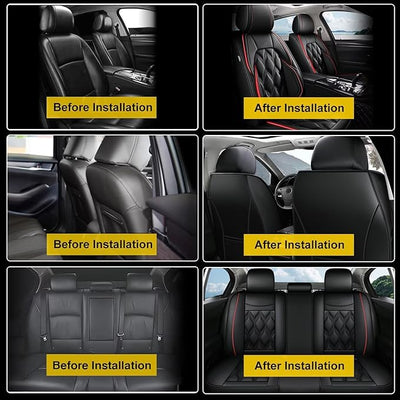 AOMSAZTO Car Seat Covers Full Set Fit for Honda HR-V 2016-2026 Waterproof Faux Leather Car Seat Cushions Automotive 5 Seat Covers Set（Black&Redline）