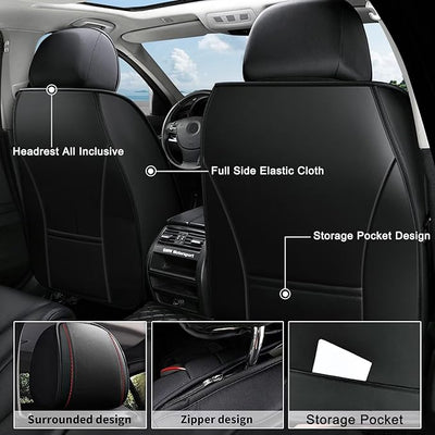 AOMSAZTO Car Seat Cover 2 Front Seat Fit for Subaru Forester 1998-2025 2026 Leather Car Seat Cushion Protector Compatible Airbag Waterproof Automotive Seat Covers Black