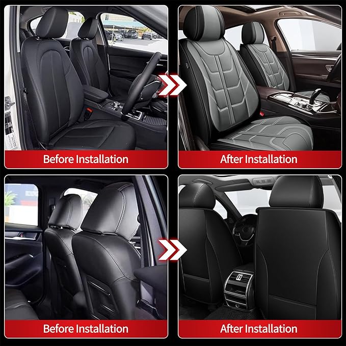 TTX LIGHTING Car Seat Covers fit for Kia Forte 2010-2026 Front Seat: Premium Leather Automotive Seat Cover with Airbag Compatible Waterproof (2 Seats, Black & Gray)