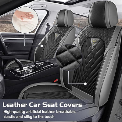 Truck Seat Covers for GMC Sierra 3500 2007-2026, Waterproof Premium Leather Full Coverage Car Seat Cover, Muscle Sport Style Auto Interior Seat Cover Sets (Front Set/Gray Black)