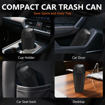 OUDEW Car Trash Can with Lid, Leakproof, 30 Trash Bags, Black, 2 Pack