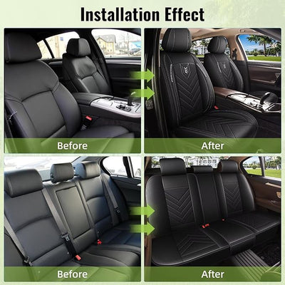 AOMSAZTO Car Seat Covers Fit for Subaru Outback 2007-2025 2026 Full Set Premium Seat Covers Waterproof Leather Automotive Seat Cushion Protector Compatible with Airbag(5 Seats,Black)