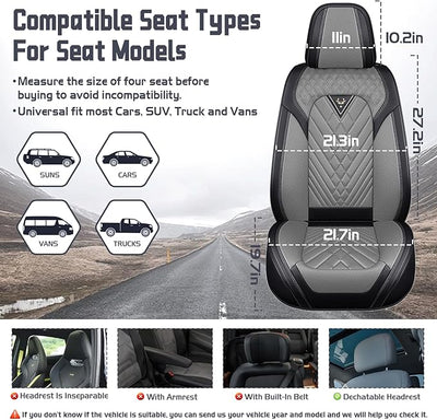 Truck Seat Covers for Chevy Silverado 3500 2007-2026, Waterproof Premium Leather Full Coverage Car Seat Cover, Muscle Sport Style Auto Interior Seat Cover Sets (Front Set/Black Gray)