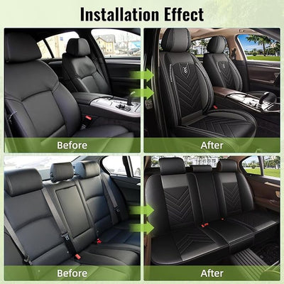AOMSAZTO Full Set Seat Covers Fit for VW/Volkswagen Passat 1999-2022: 2 Row 5 Seats Faux Leather Waterproof Seat Covers Automotive Seat Cushion Protector(Black&Grey)