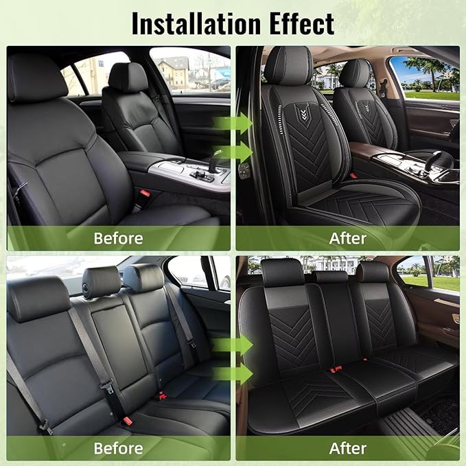 AOMSAZTO Full Set Seat Covers Fit for VW/Volkswagen CC 2009-2017: 2 Row 5 Seats Faux Leather Waterproof Seat Covers Automotive Seat Cushion Protector(Black&Grey)