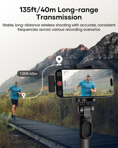KUKIHO Wireless Lavalier Microphone with Charging Case, 36H Battery Life, Noise Cancellation, 135ft Range, Plug-and-Play Clip-On Mic for iPhone, iPad, Android, YouTube, Vlog, Live Streaming