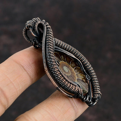 Ammonite Fossil Copper Wire Pendant