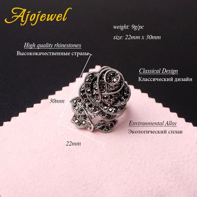 Vintage Rose Flower Rhinestone Ring