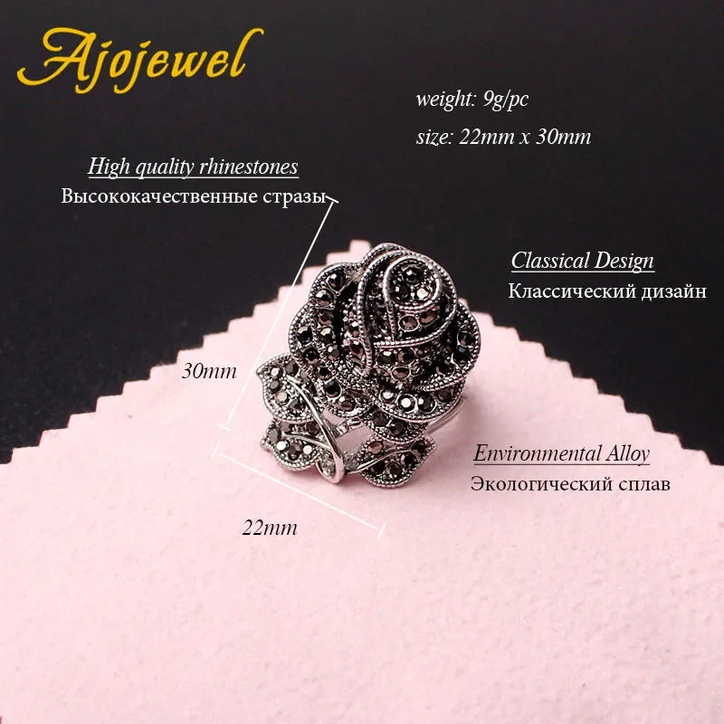 Vintage Rose Flower Rhinestone Ring