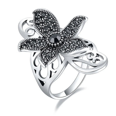 Vintage Rose Flower Rhinestone Ring