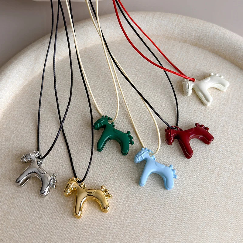 Colorful Horse Pendant Long Necklace