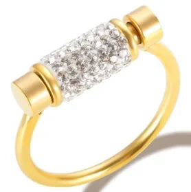 Crystal Zircon Stainless Steel Beaded Ring