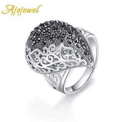 Vintage Rose Flower Rhinestone Ring