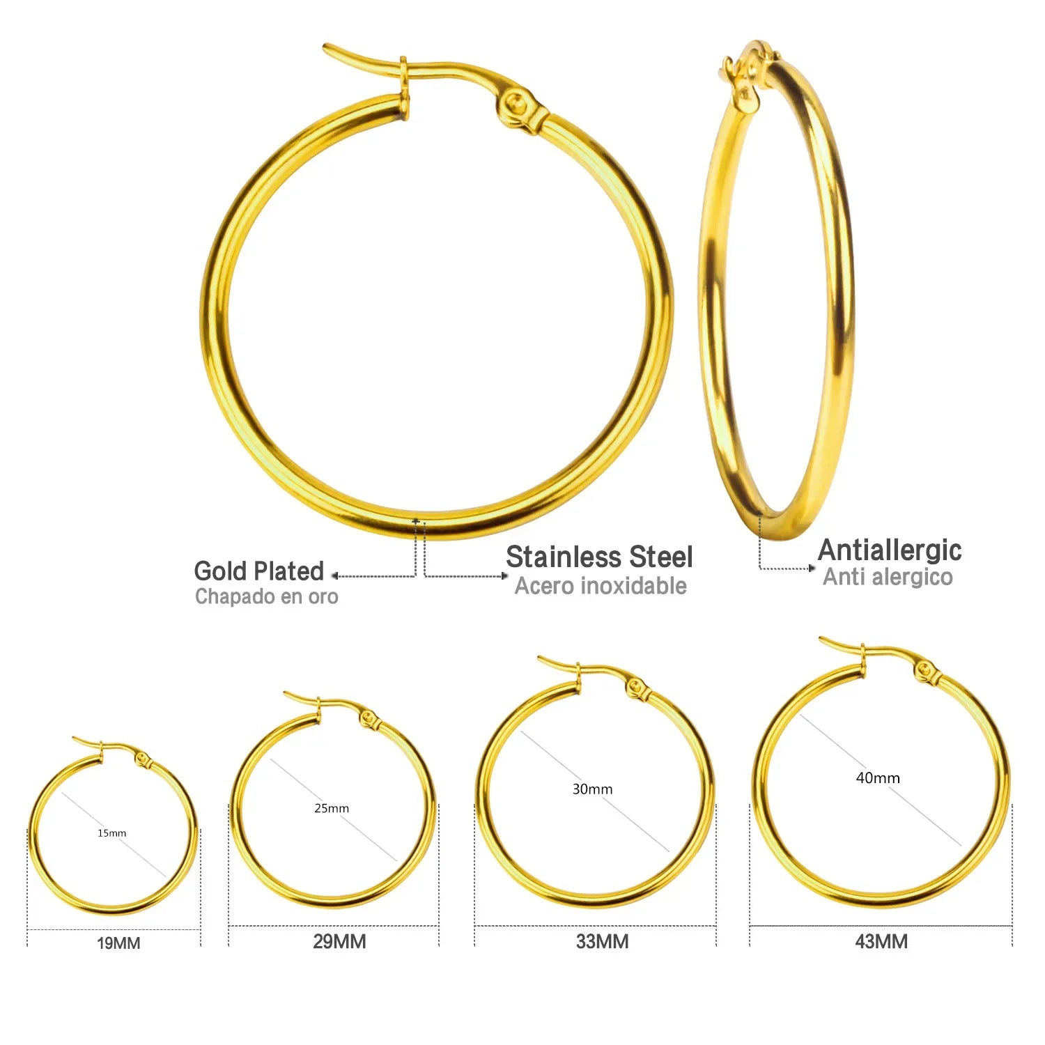 Gold Stainless Steel Hoop Earrings