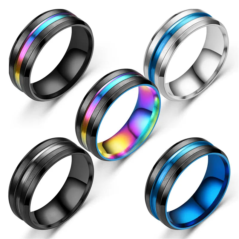 8MM Black Titanium Ring Men