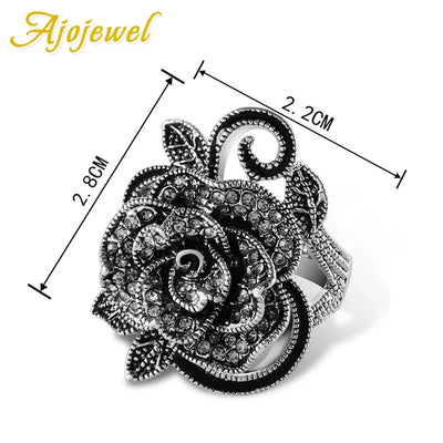 Vintage Rose Flower Rhinestone Ring