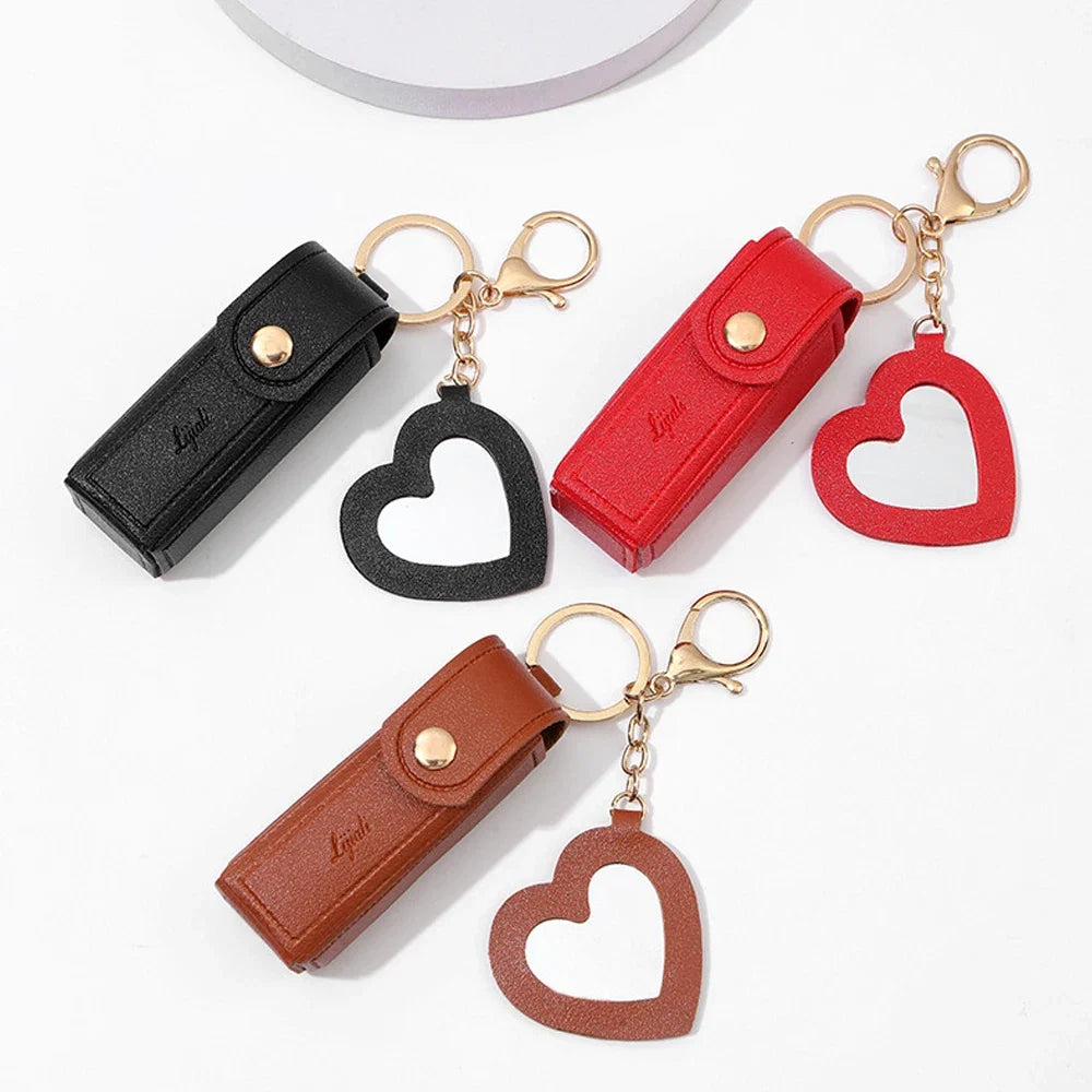 Portable Leather Lipstick Holder Keychain