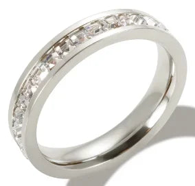 Crystal Zircon Stainless Steel Beaded Ring