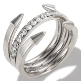 Crystal Zircon Stainless Steel Beaded Ring