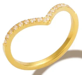 Crystal Zircon Stainless Steel Beaded Ring
