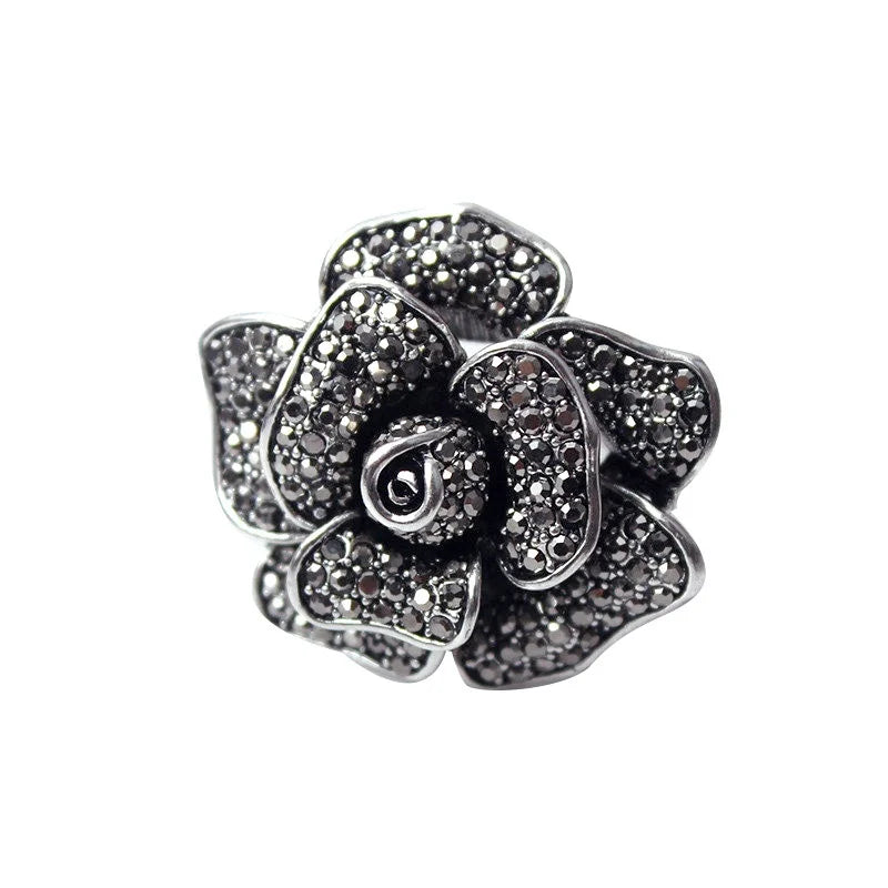 Vintage Rose Flower Rhinestone Ring