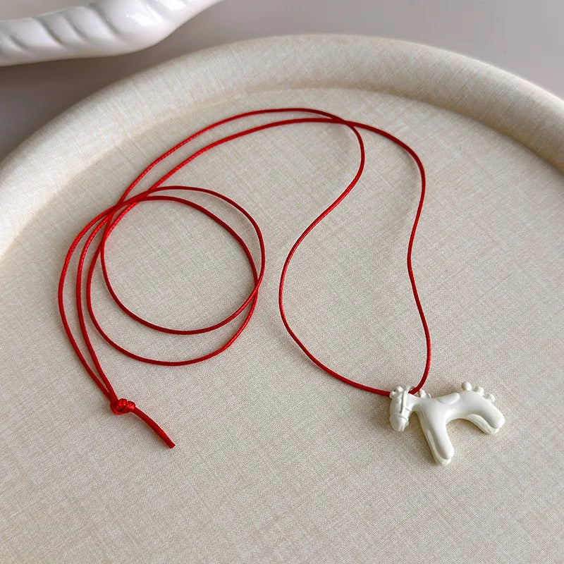 Colorful Horse Pendant Long Necklace