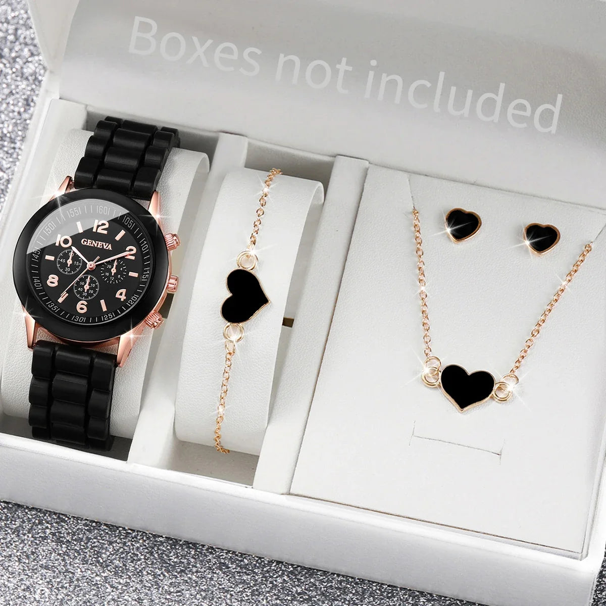Women Fashion Silicone Watch Set