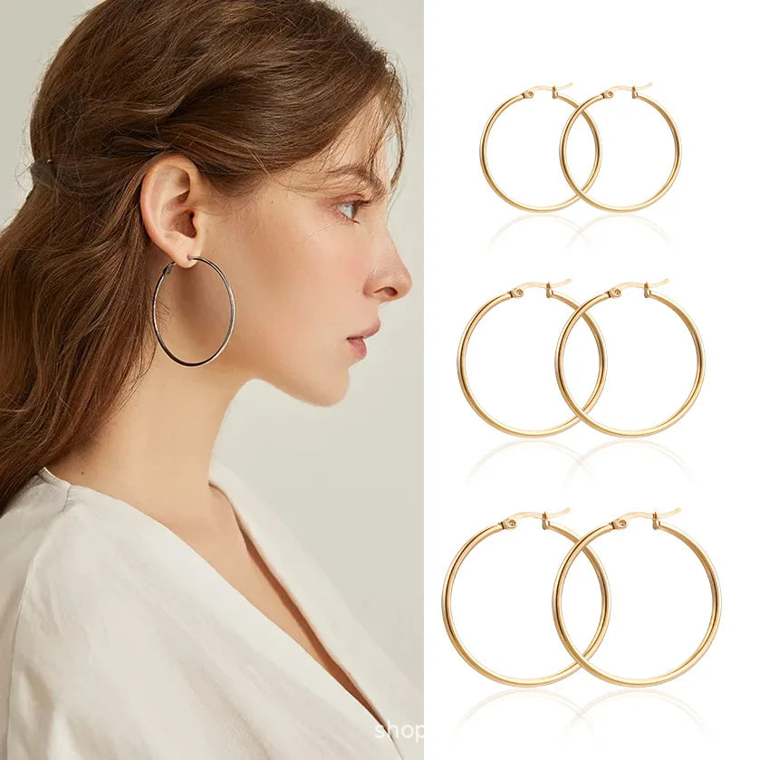 Gold Stainless Steel Hoop Earrings