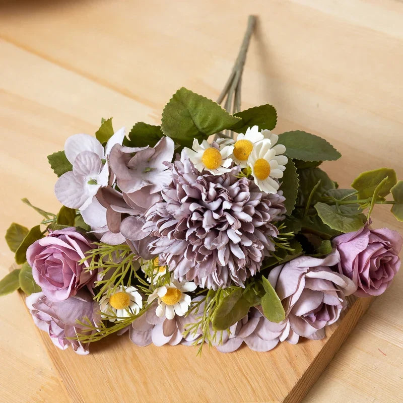 Silk Dandelion Daisy Rose Bouquet