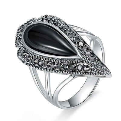 Vintage Rose Flower Rhinestone Ring