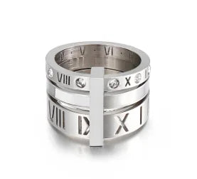 Crystal Zircon Stainless Steel Beaded Ring