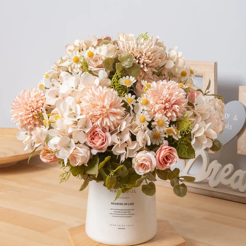 Silk Dandelion Daisy Rose Bouquet