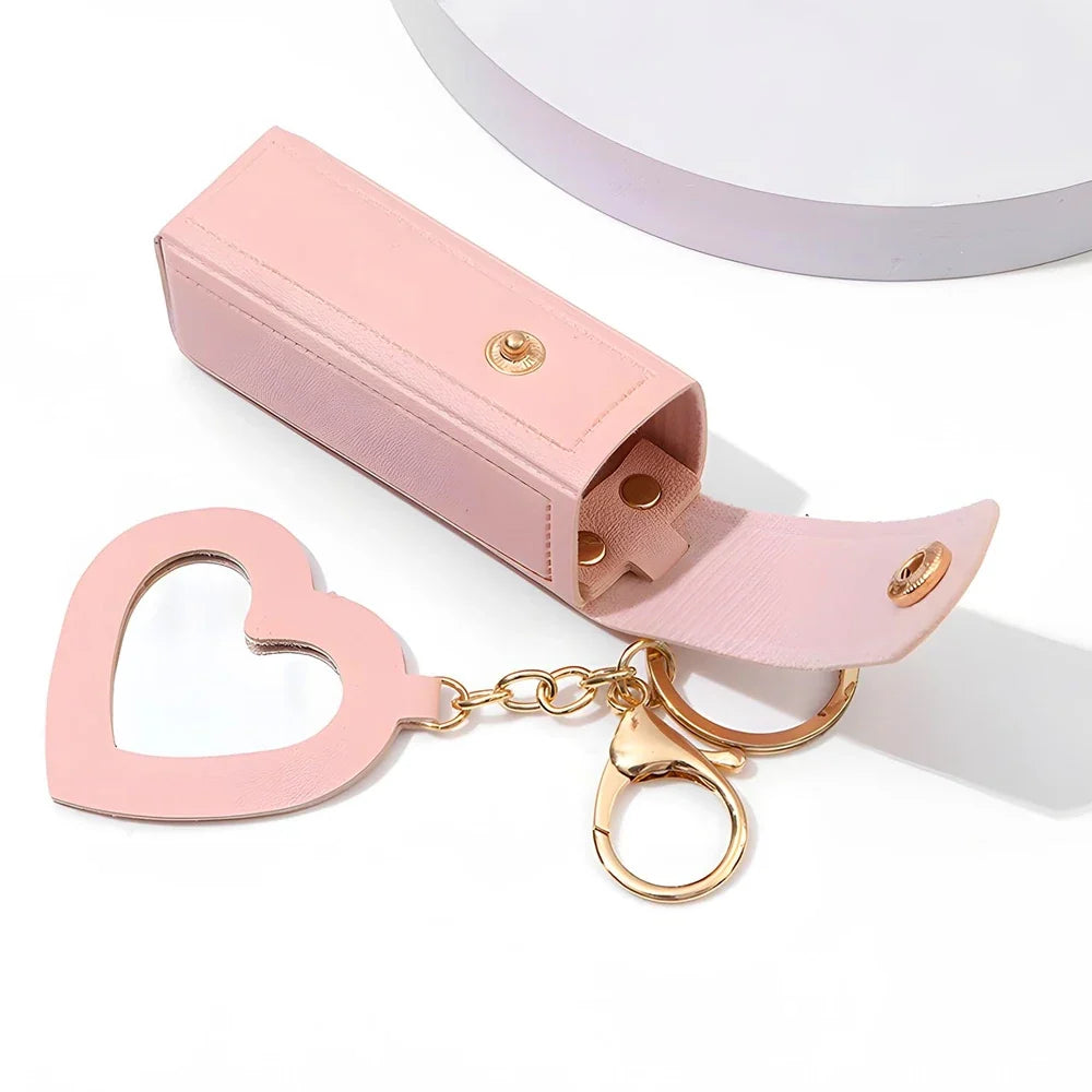 Portable Leather Lipstick Holder Keychain