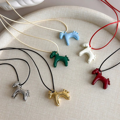 Colorful Horse Pendant Long Necklace