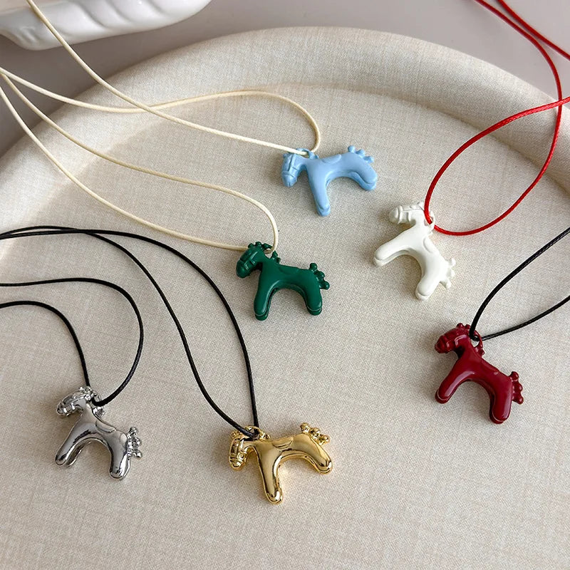 Colorful Horse Pendant Long Necklace