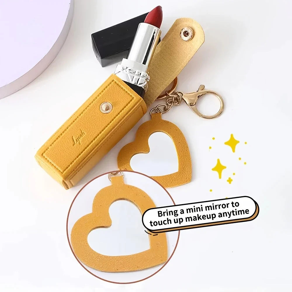 Portable Leather Lipstick Holder Keychain