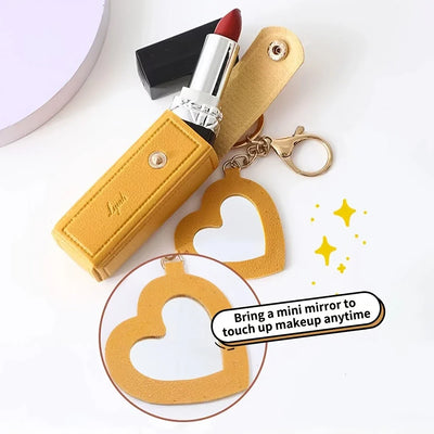 Portable Leather Lipstick Holder Keychain