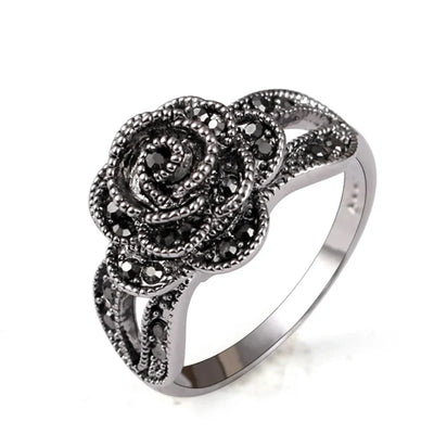 Vintage Rose Flower Rhinestone Ring
