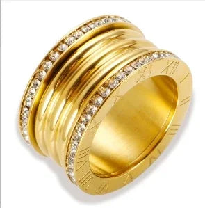 Crystal Zircon Stainless Steel Beaded Ring