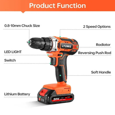 LYUWO 20V Cordless Electric Drill