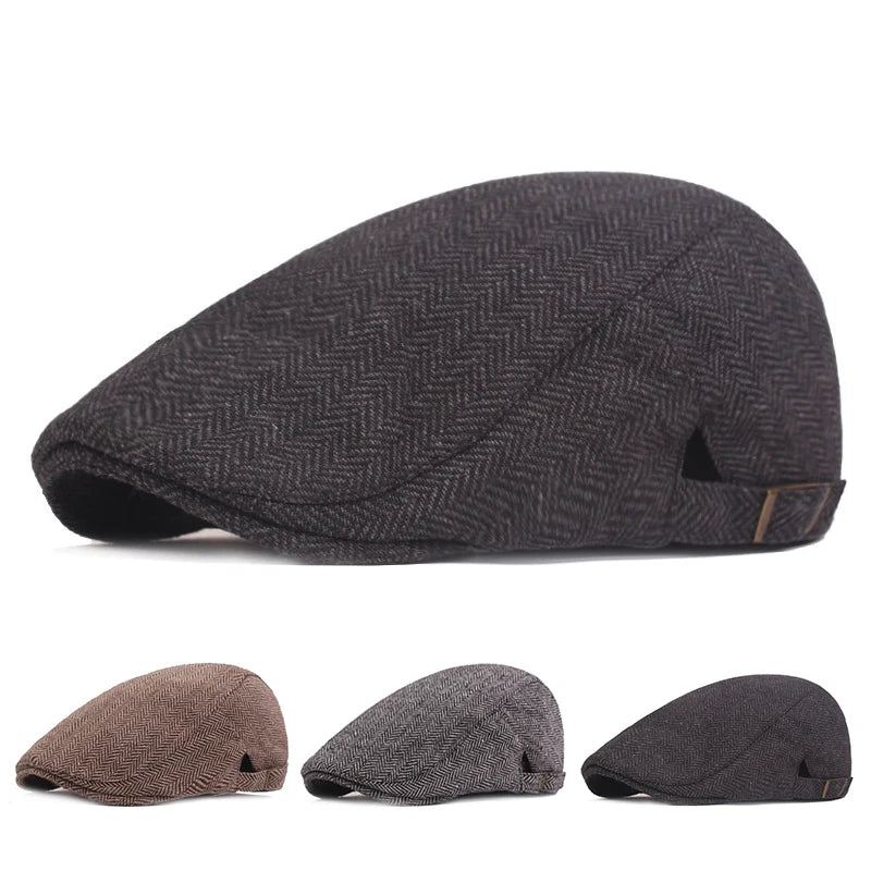 Men Retro Herringbone Newsboy Cap