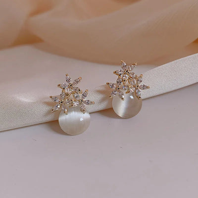 Flower Rhinestone Opal Stud Earrings