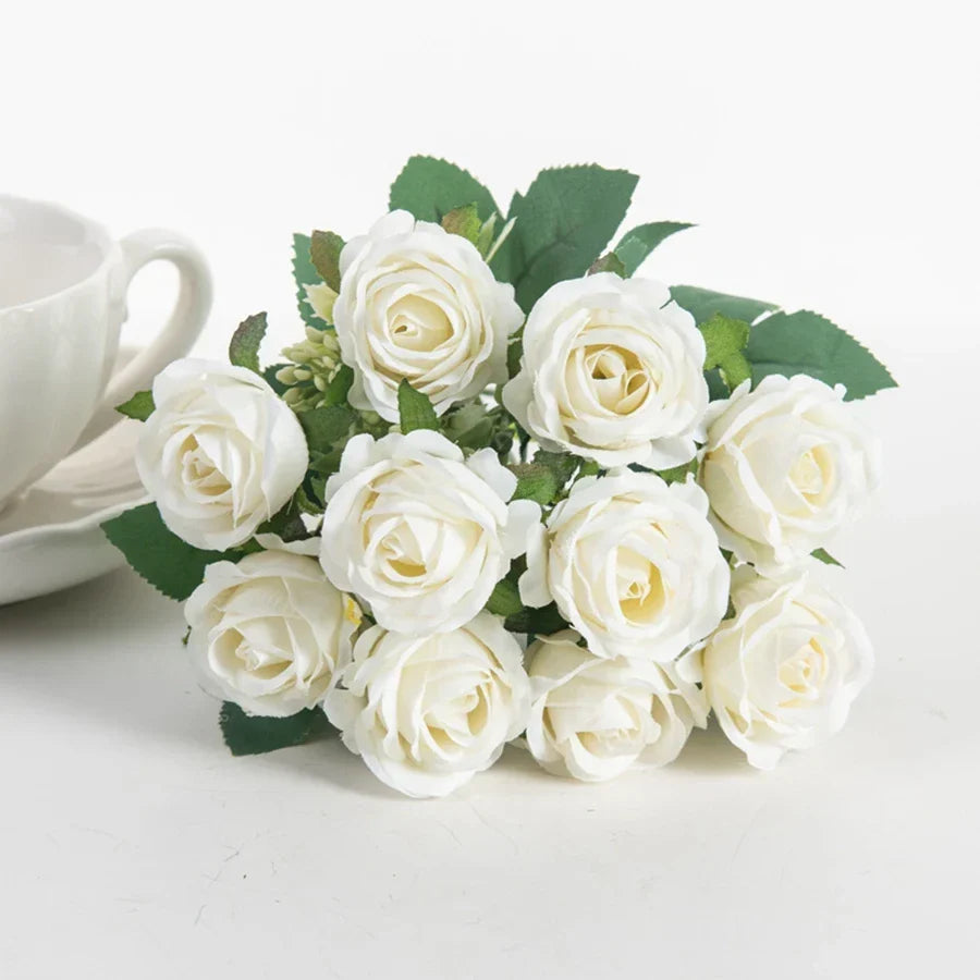 Silk White Rose Flower Bundle